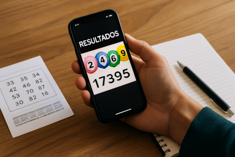 Persona revisando resultados Tris por sorteo en su celular