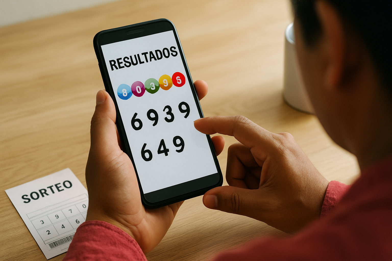 Persona revisando resultados del Tris de hoy en su celular
