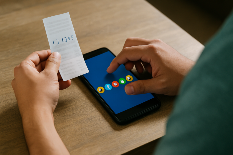 Persona revisando el resultado de Tris Mediodía en su celular