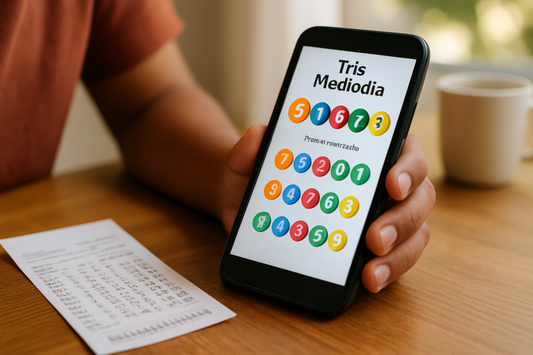 Persona revisando resultados de Tris Mediodía en su celular