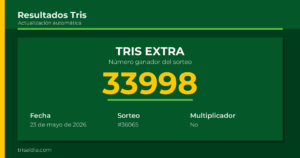 Resultado Tris Extra del 23 de mayo de 2026 número ganador 33998