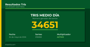 Resultado Tris Medio Día del 24 de mayo de 2026 número ganador 34651