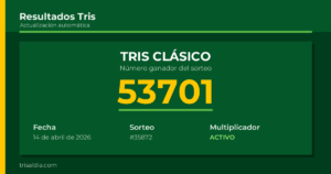 Resultado Tris Clásico del 14 de abril de 2026 número ganador 53701