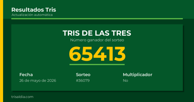 Resultado Tris De las Tres del 26 de mayo de 2026 número ganador 65413