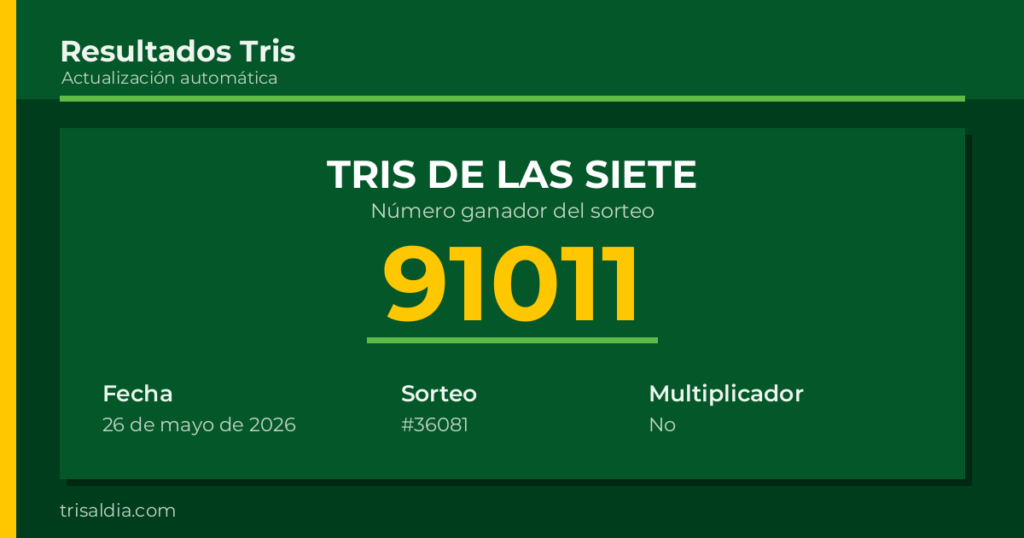 Resultado Tris De las Siete del 26 de mayo de 2026 número ganador 91011