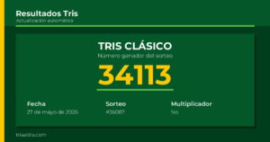 Resultado Tris Clásico del 27 de mayo de 2026 número ganador 34113