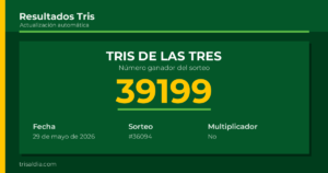 Resultado Tris De las Tres del 29 de mayo de 2026 número ganador 39199