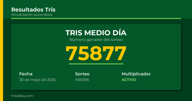 Resultado Tris Medio Día del 30 de mayo de 2026 número ganador 75877