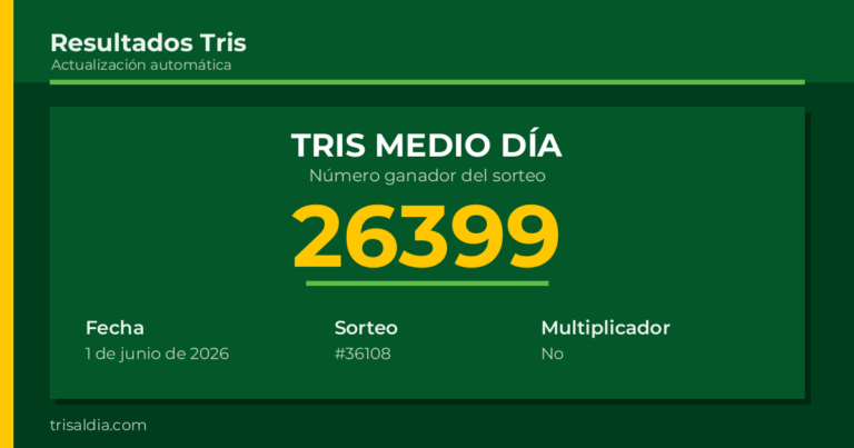 Resultado Tris Medio Día del 1 de junio de 2026 número ganador 26399