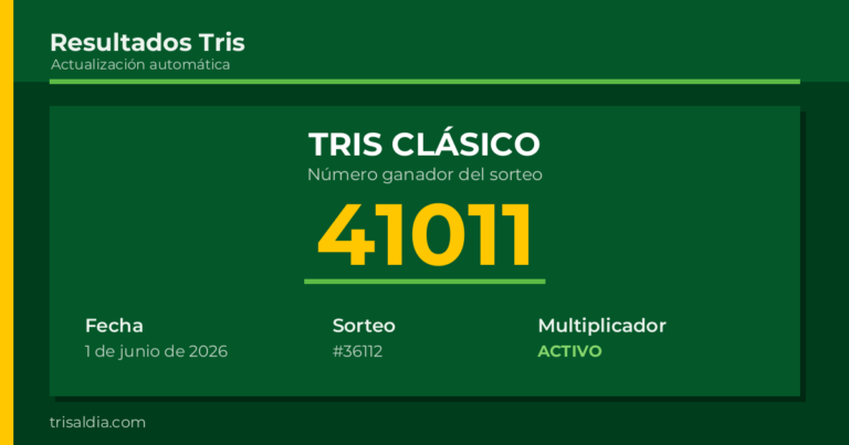 Resultado Tris Clásico del 1 de junio de 2026 número ganador 41011