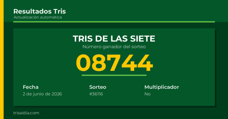 Resultado Tris De las Siete del 2 de junio de 2026 número ganador 08744