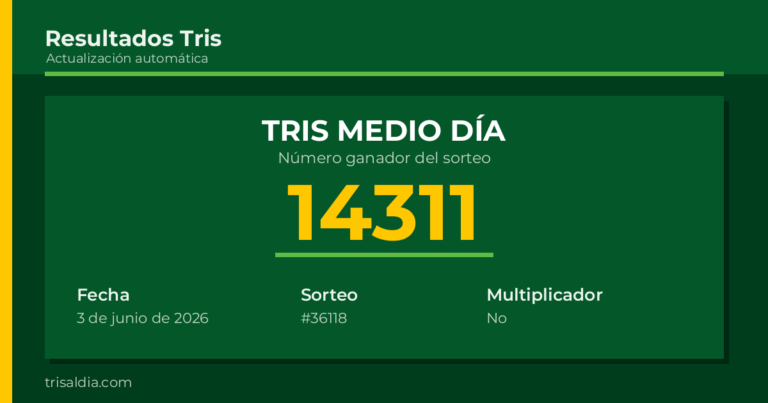 Resultado Tris Medio Día del 3 de junio de 2026 número ganador 14311
