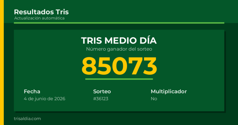 Resultado Tris Medio Día del 4 de junio de 2026 número ganador 85073