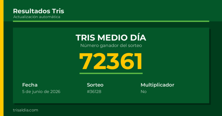 Resultado Tris Medio Día del 5 de junio de 2026 número ganador 72361