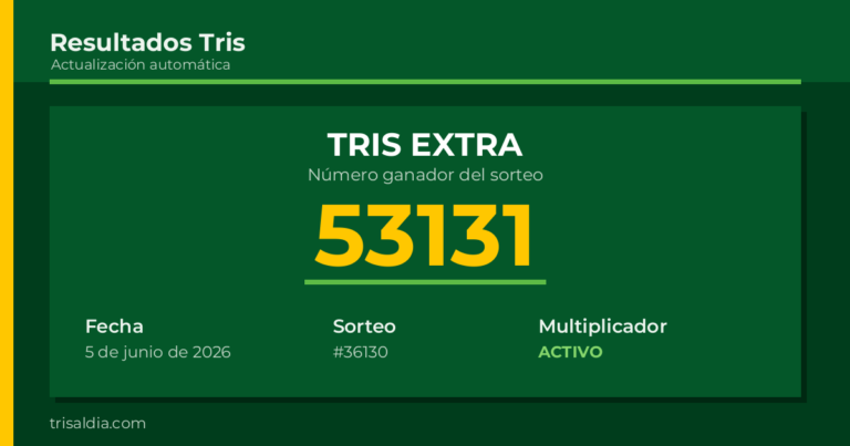 Resultado Tris Extra del 5 de junio de 2026 número ganador 53131