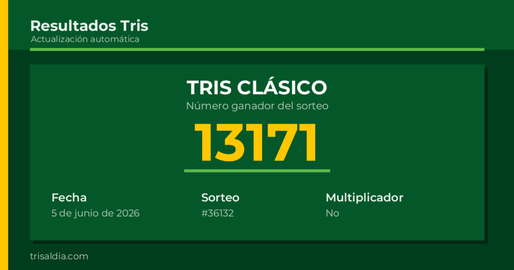 Resultado Tris Clásico del 5 de junio de 2026 número ganador 13171