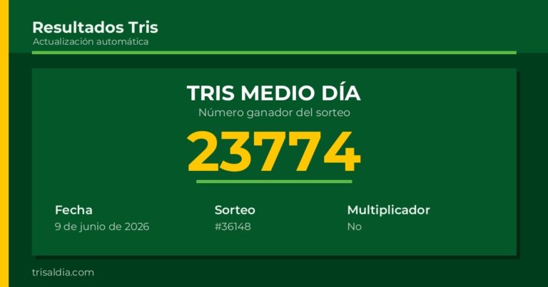 Resultado Tris Medio Día del 9 de junio de 2026 número ganador 23774