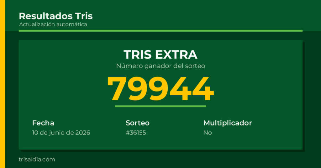 Resultado Tris Extra del 10 de junio de 2026 número ganador 79944