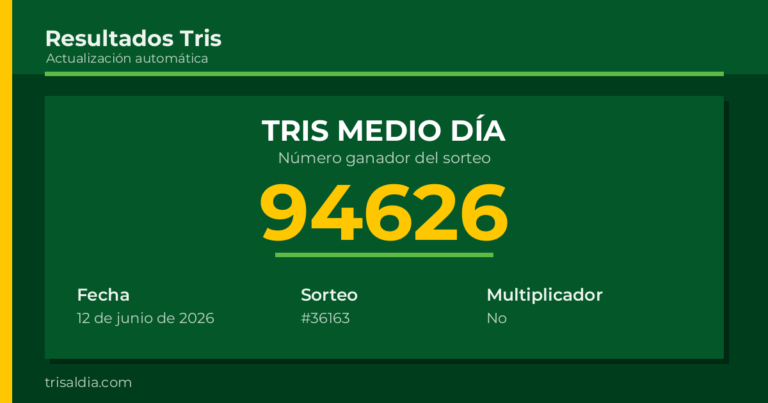 Resultado Tris Medio Día del 12 de junio de 2026 número ganador 94626