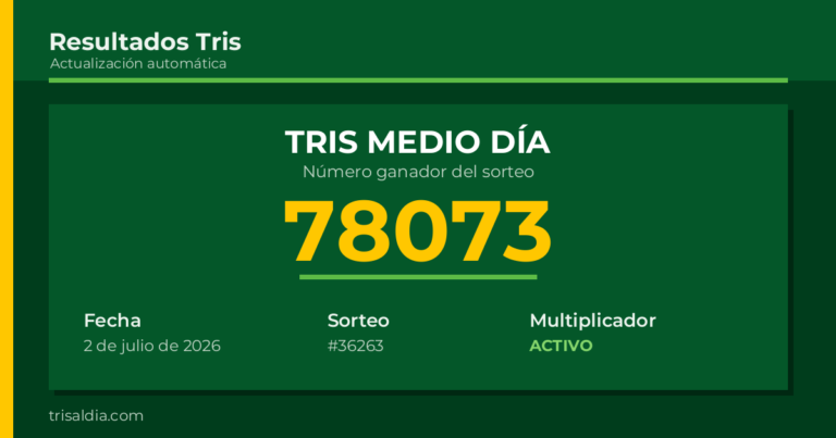 Resultado Tris Medio Día del 2 de julio de 2026 número ganador 78073