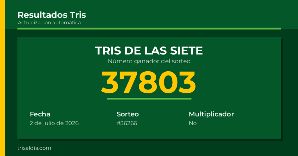 Resultado Tris De las Siete del 2 de julio de 2026 número ganador 37803