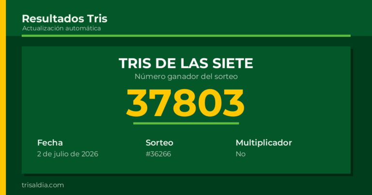 Resultado Tris De las Siete del 2 de julio de 2026 número ganador 37803