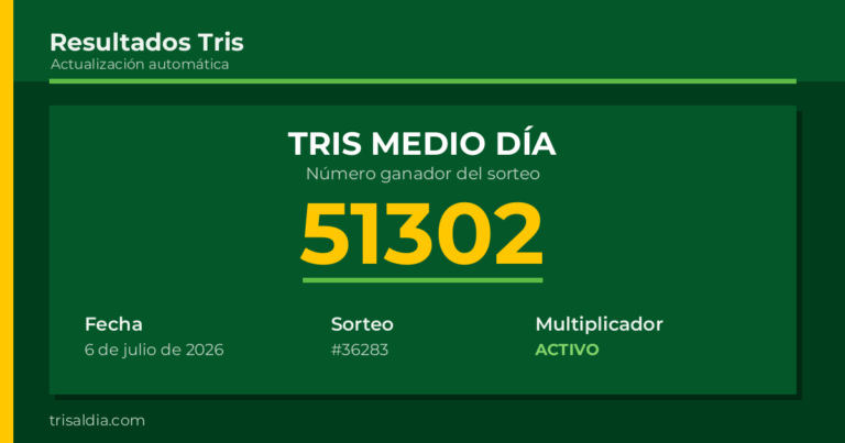Resultado Tris Medio Día del 6 de julio de 2026 número ganador 51302