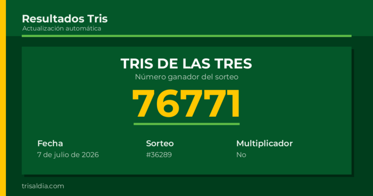 Resultado Tris De las Tres del 7 de julio de 2026 número ganador 76771