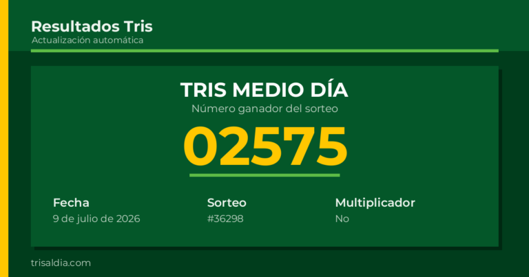 Resultado Tris Medio Día del 9 de julio de 2026 número ganador 02575