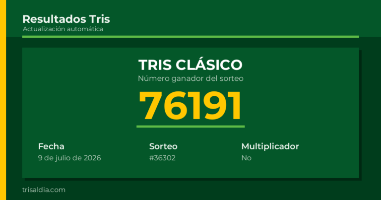 Resultado Tris Clásico del 9 de julio de 2026 número ganador 76191