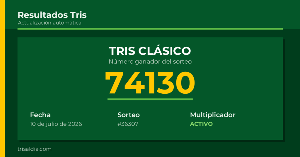 Resultado Tris Clásico del 10 de julio de 2026 número ganador 74130