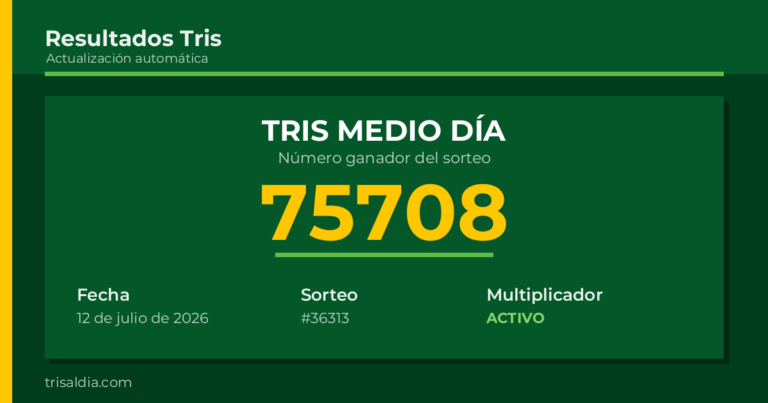 Resultado Tris Medio Día del 12 de julio de 2026 número ganador 75708