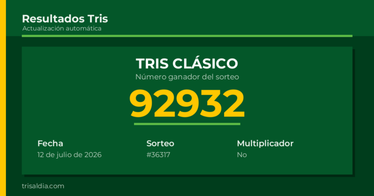 Resultado Tris Clásico del 12 de julio de 2026 número ganador 92932
