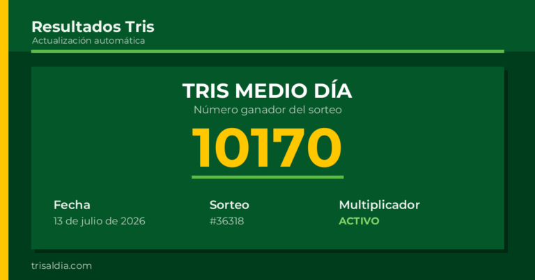 Resultado Tris Medio Día del 13 de julio de 2026 número ganador 10170