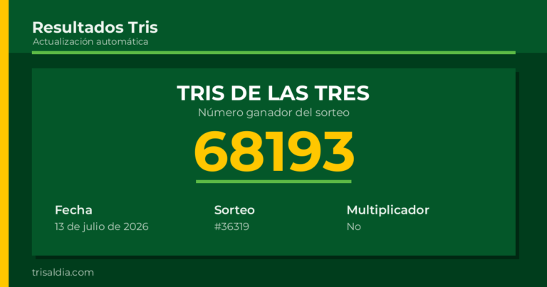 Resultado Tris De las Tres del 13 de julio de 2026 número ganador 68193