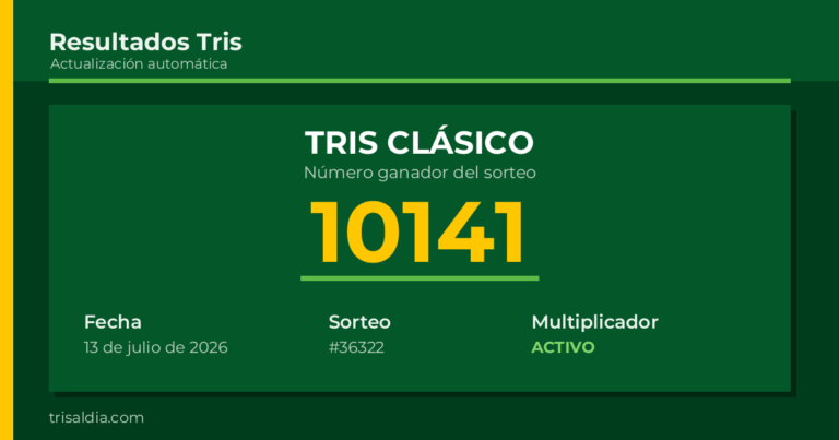 Resultado Tris Clásico del 13 de julio de 2026 número ganador 10141