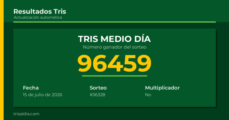 Resultado Tris Medio Día del 15 de julio de 2026 número ganador 96459