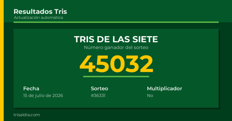 Resultado Tris De las Siete del 15 de julio de 2026 número ganador 45032