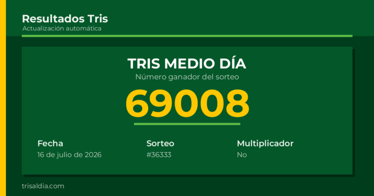 Resultado Tris Medio Día del 16 de julio de 2026 número ganador 69008