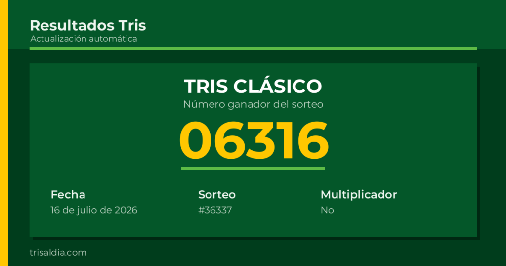 Resultado Tris Clásico del 16 de julio de 2026 número ganador 06316