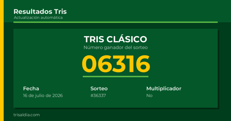 Resultado Tris Clásico del 16 de julio de 2026 número ganador 06316