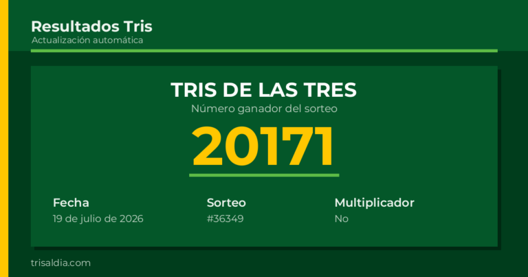 Resultado Tris De las Tres del 19 de julio de 2026 número ganador 20171