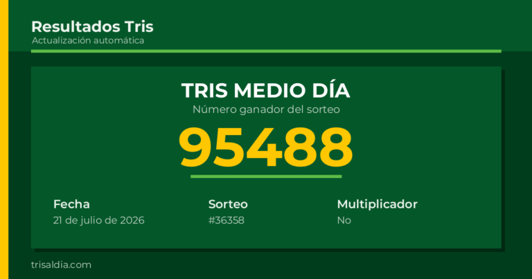 Resultado Tris Medio Día del 21 de julio de 2026 número ganador 95488