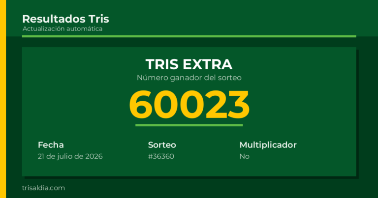 Resultado Tris Extra del 21 de julio de 2026 número ganador 60023