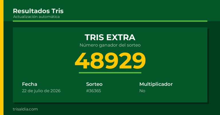 Resultado Tris Extra del 22 de julio de 2026 número ganador 48929