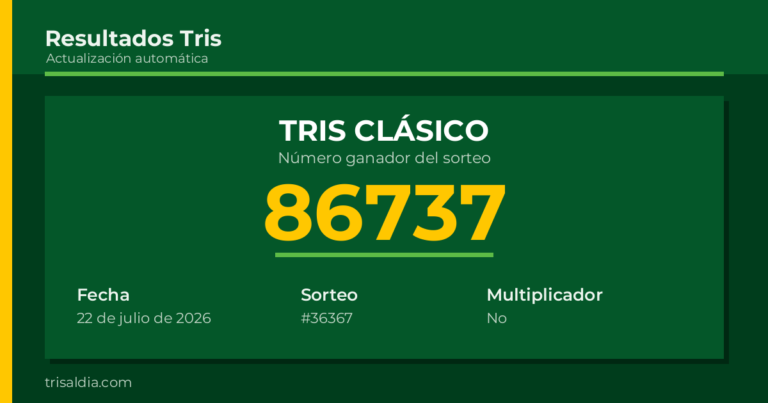 Resultado Tris Clásico del 22 de julio de 2026 número ganador 86737