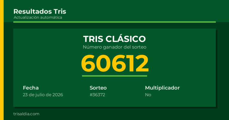 Resultado Tris Clásico del 23 de julio de 2026 número ganador 60612
