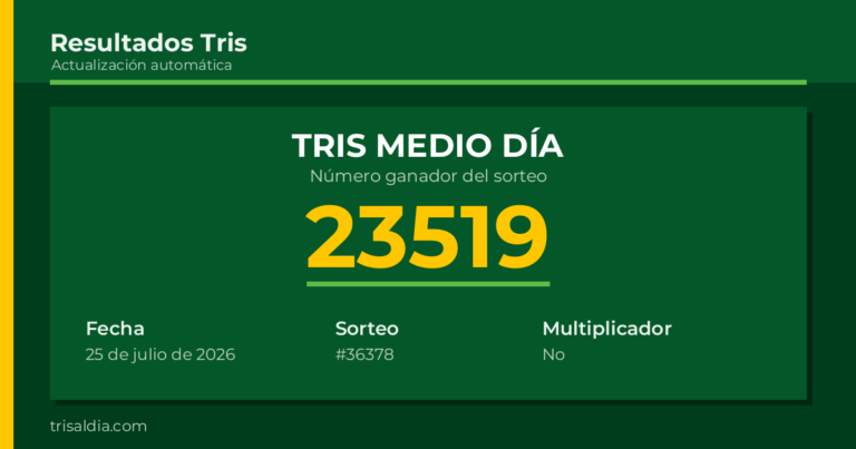 Resultado Tris Medio Día del 25 de julio de 2026 número ganador 23519