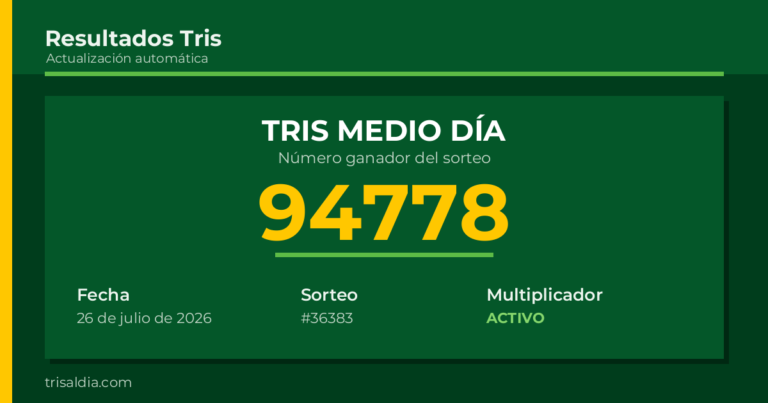 Resultado Tris Medio Día del 26 de julio de 2026 número ganador 94778