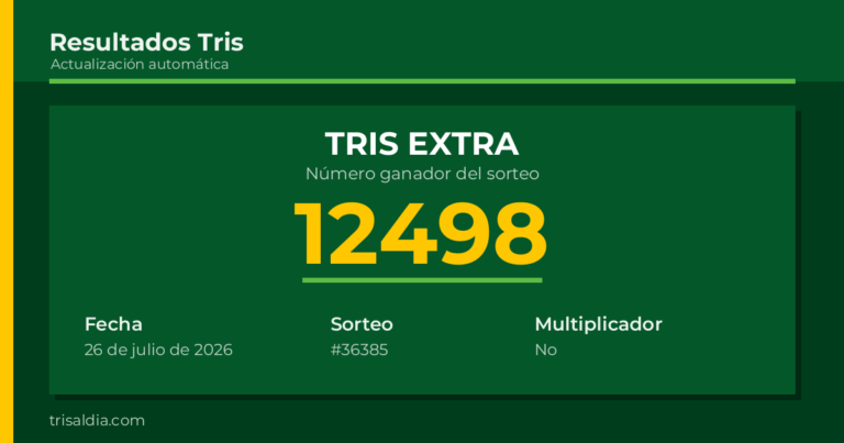 Resultado Tris Extra del 26 de julio de 2026 número ganador 12498